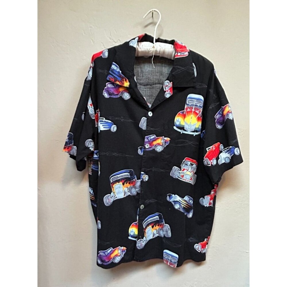 Matt Rider Laguna Beach Vintage Men's Hawaiian Shirt Hot Rods Cars Black Large